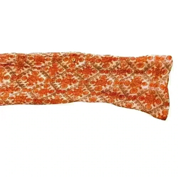 Soft Surroundings Paysan Medallion Boho Tunic Top sz L Roll-Tab Sleeve Orange - Picture 6 of 9